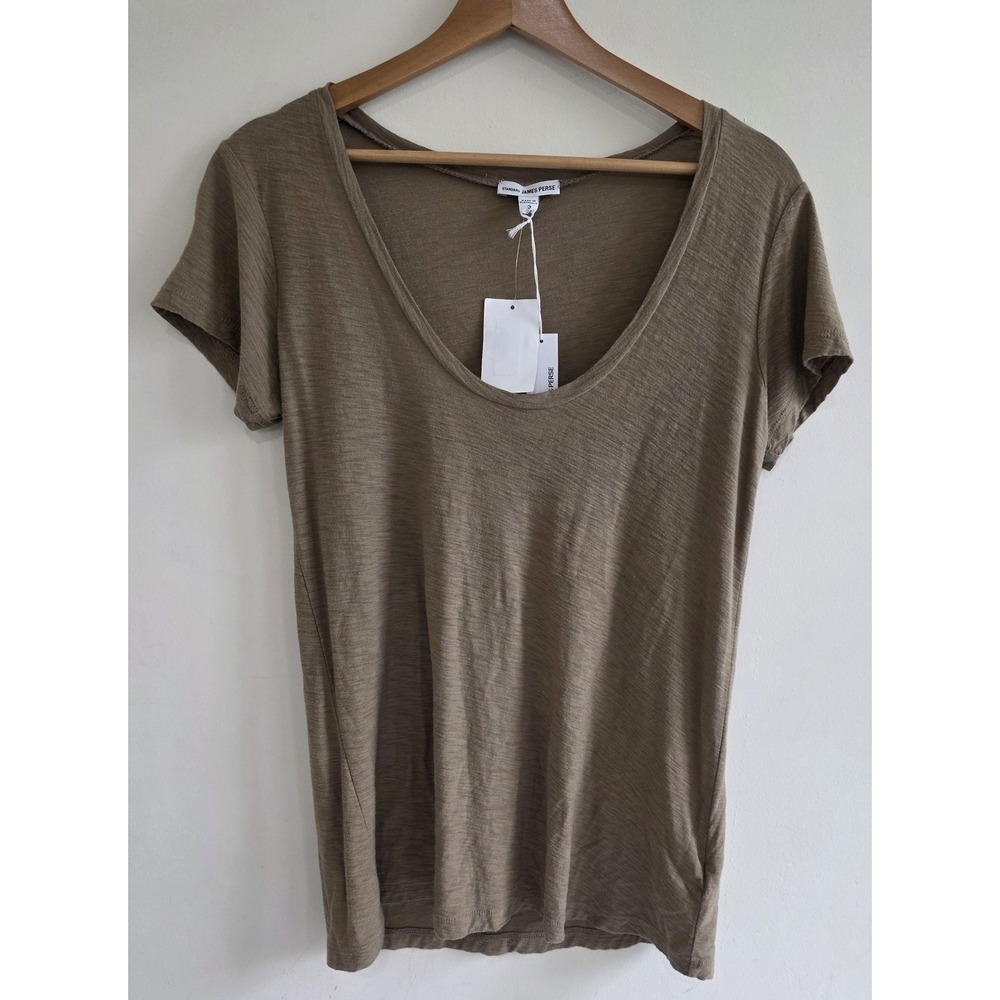 James Perse Deep V-Neck T-Shirt Womens 2 Medium Brown WSVH3182CU Slub Knit